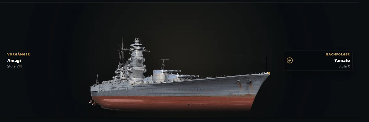 Amagi und Yamato als direkte Forschungsbaum-Links auf der Schiffsdetailseite, beim Nachfolger mit eingeblendetem Pfeil.